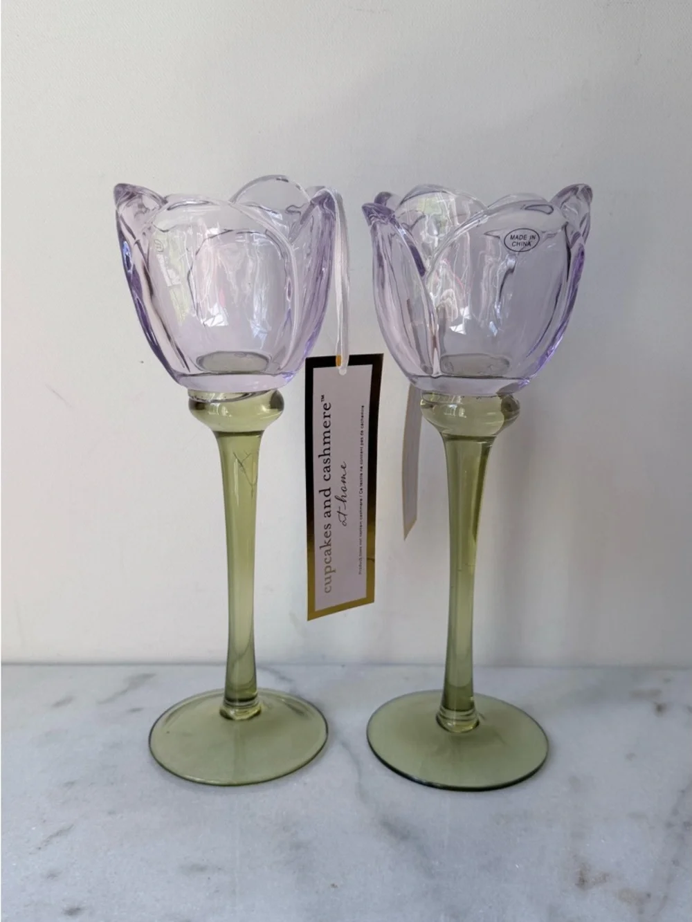 cupcakes & cashmere Lavender Tulip Glass Candle Holders - Set of 2
